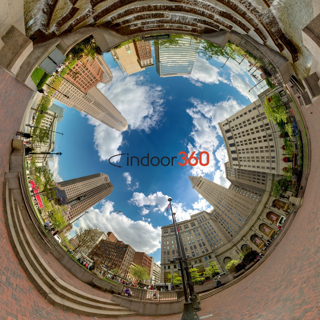"Inverted planet" style panorama of Public Square in Cleveland, Ohio